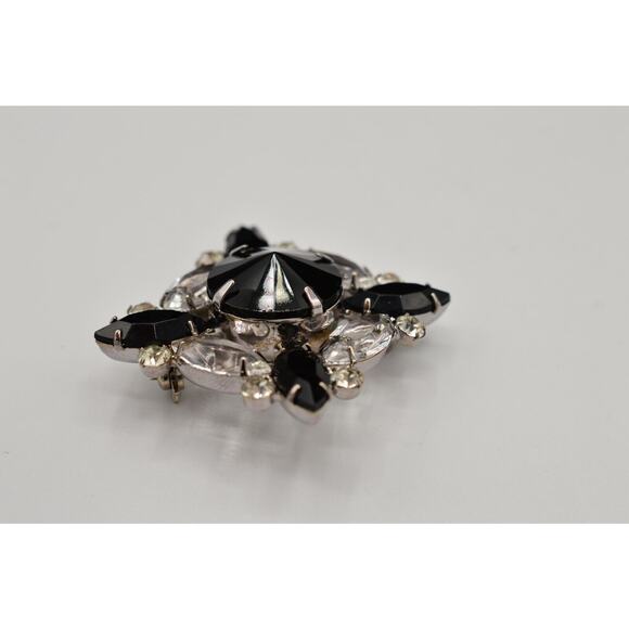 Vintage Crystal Pin Brooch Sparkling Black Clear Rhinestone Marquise 1980s Bin1 - Picture 4 of 7